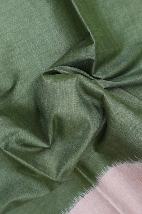 Tussar Silk Saree In Plain Fern Green With Contrast Border