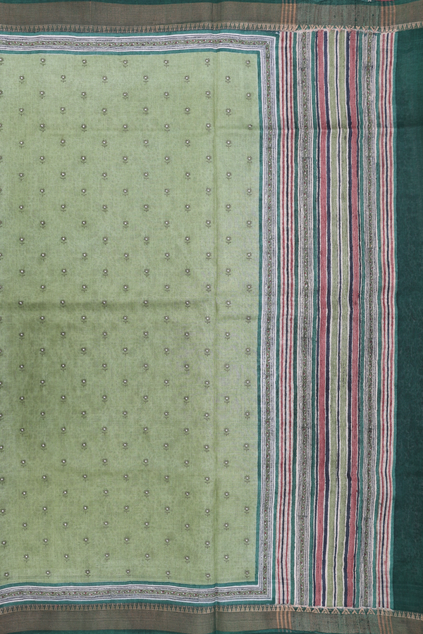 Tussar Silk Saree In Fern Green With Floral Buttis