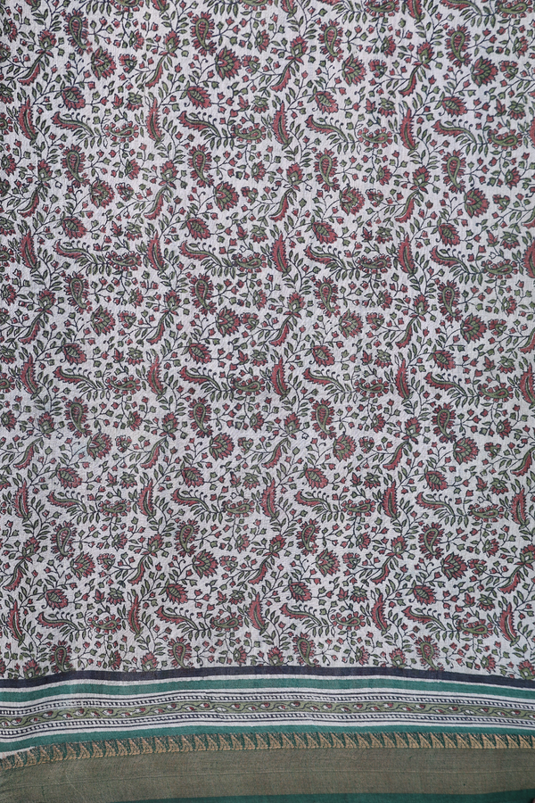 Tussar Silk Saree In Fern Green With Floral Buttis