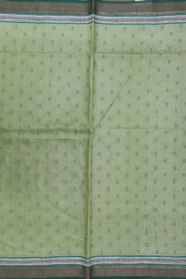 Tussar Silk Saree In Fern Green With Floral Buttis