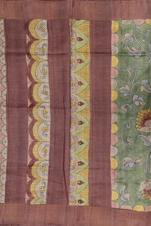 Tussar Silk Saree In Fern Green With Floral Design