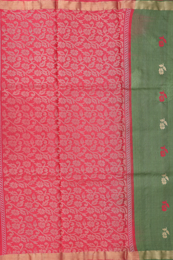 Tussar Silk Saree In Fern Green With Floral Motifs