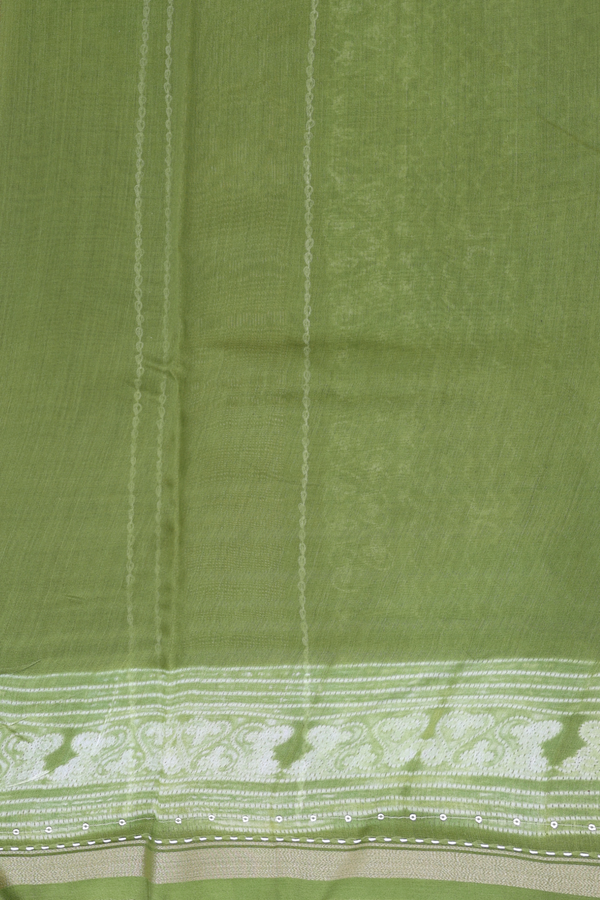 Tussar Silk Saree In Fern Green With Shibori Design