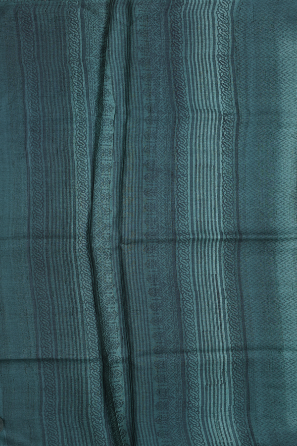 Tussar Silk Saree In Forest Green With Floral Design