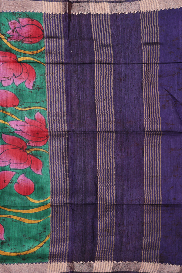 Tussar Silk Saree In Green With Printed Design