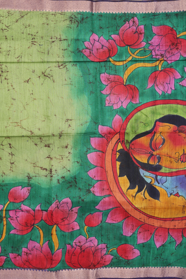 Tussar Silk Saree In Green With Printed Design