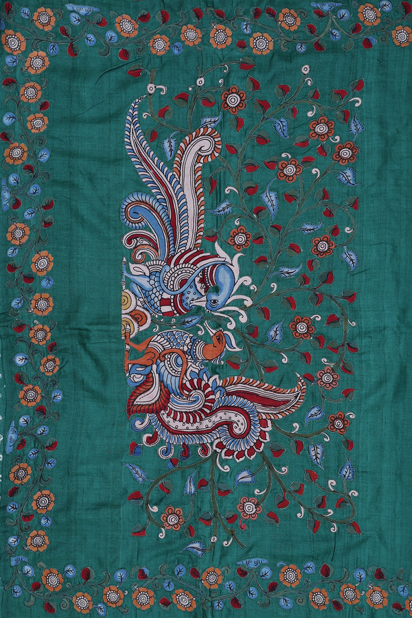 Tussar Silk Saree In Forest Green With Printed Buttas