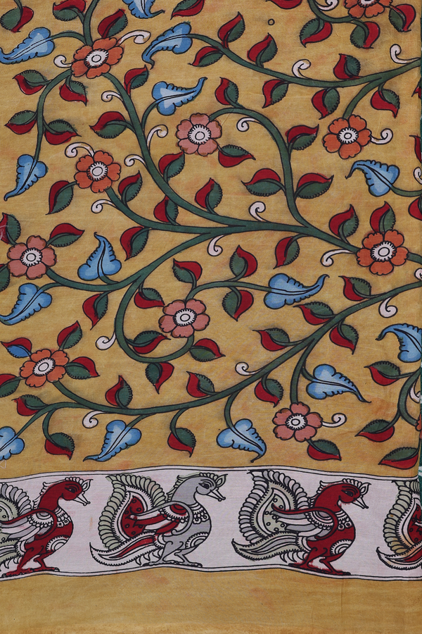 Tussar Silk Saree In Forest Green With Printed Buttas