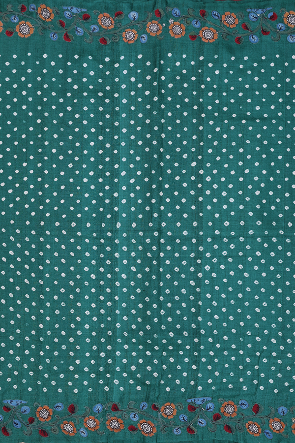 Tussar Silk Saree In Forest Green With Printed Buttas