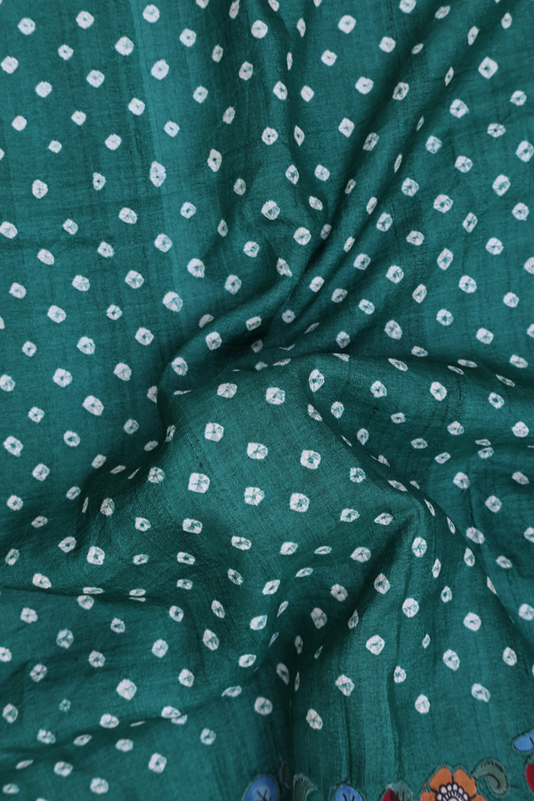 Tussar Silk Saree In Forest Green With Printed Buttas