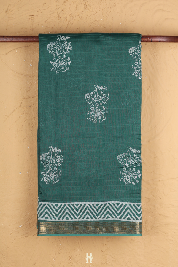 Tussar Silk Saree In Forest Green With Tree Design