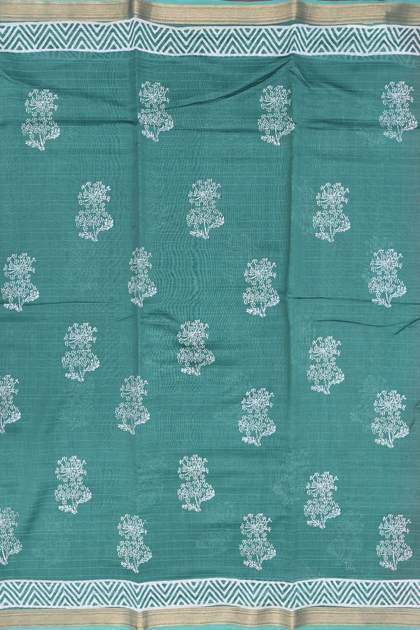 Tussar Silk Saree In Forest Green With Tree Design