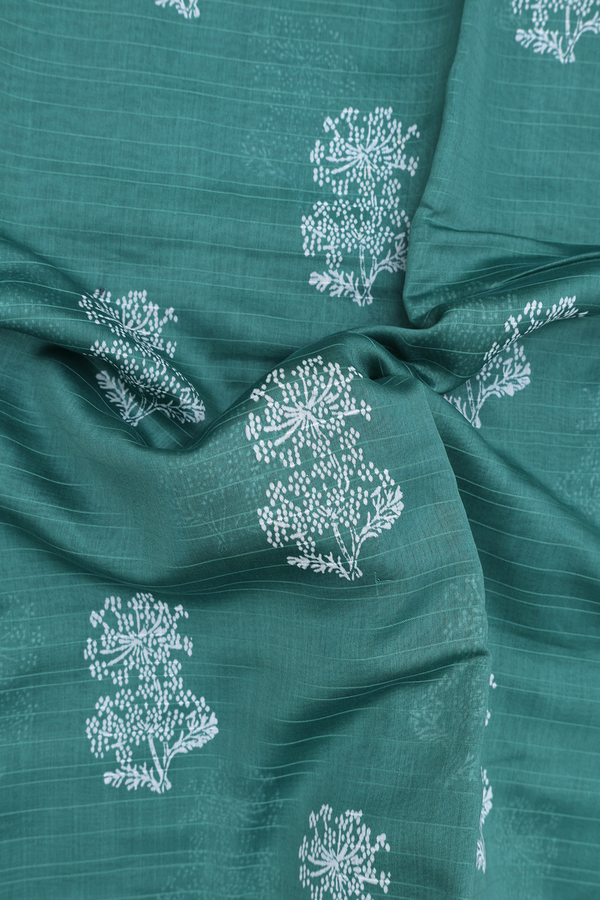 Tussar Silk Saree In Forest Green With Tree Design