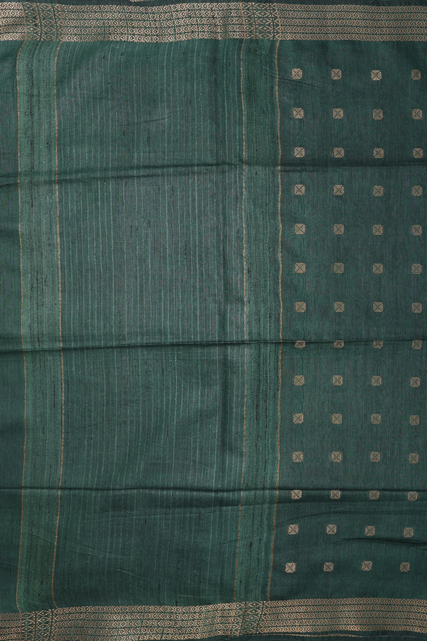 Tussar Silk Saree In Forest Green With Zari Buttas