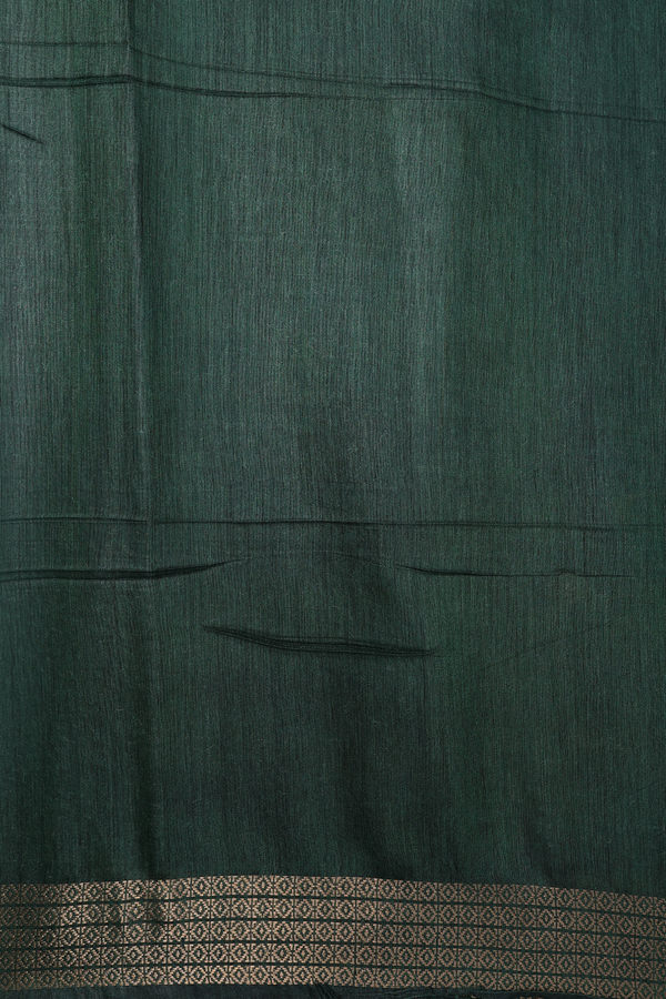 Tussar Silk Saree In Forest Green With Zari Buttas
