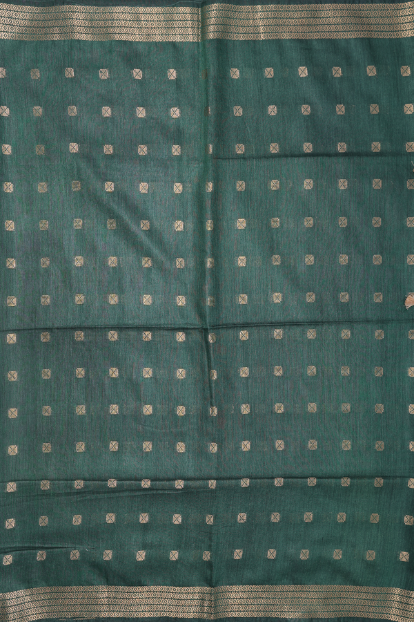Tussar Silk Saree In Forest Green With Zari Buttas