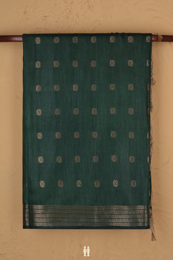 Tussar Silk Saree In Forest Green With Zari Buttas