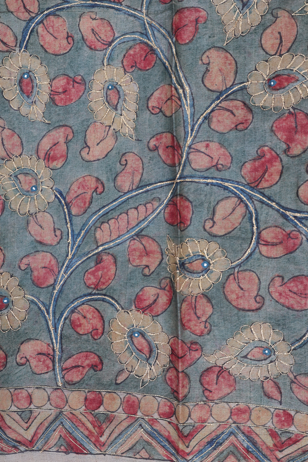 Tussar Silk Saree In Ginger Orange With Printed Buttas