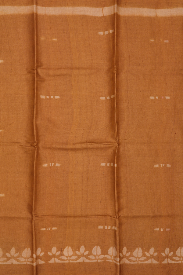 Tussar Silk Saree In Ginger Orange With Printed Buttas