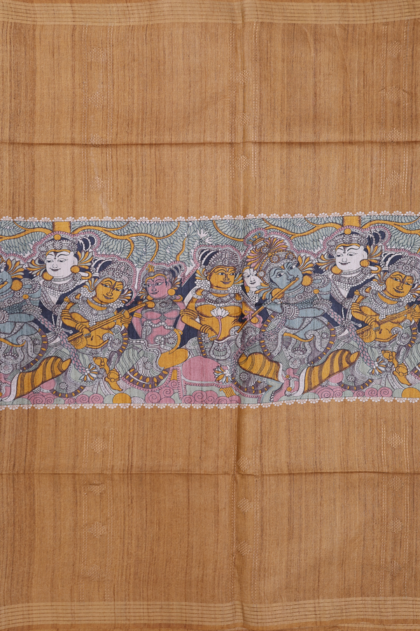 Tussar Silk Saree In Golden Brown With Madhubani Design