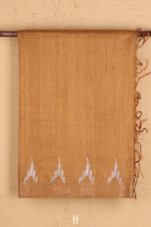 Tussar Silk Saree In Golden Brown With Madhubani Pallu