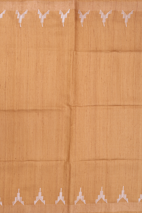 Tussar Silk Saree In Golden Brown With Madhubani Pallu