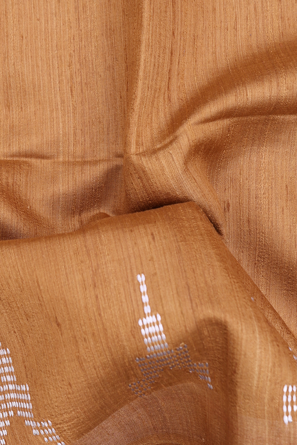 Tussar Silk Saree In Golden Brown With Madhubani Pallu