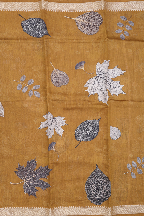 Tussar Silk Saree In Golden Brown With Printed Design
