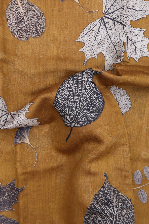 Tussar Silk Saree In Golden Brown With Printed Design