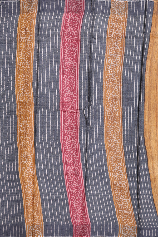 Tussar Silk Saree In Golden Brown With Printed Design