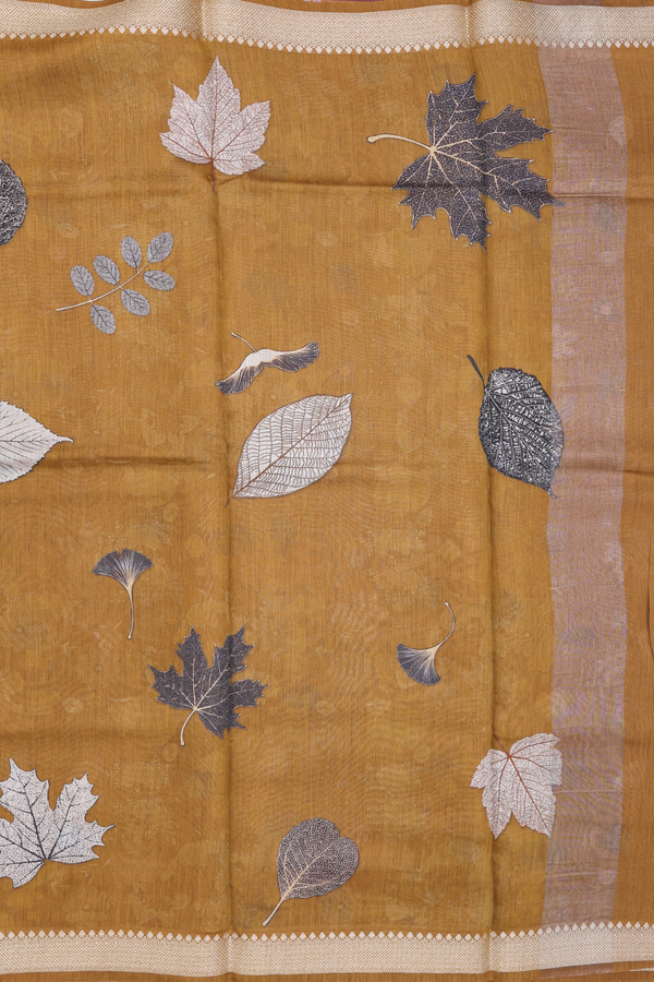 Tussar Silk Saree In Golden Brown With Printed Design