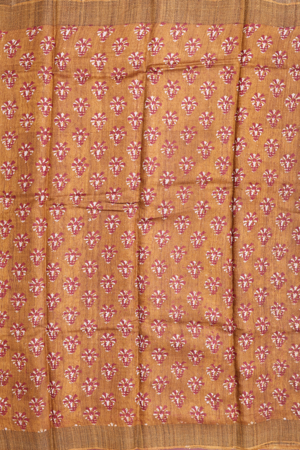 Tussar Silk Saree In Golden Brown With Printed Design