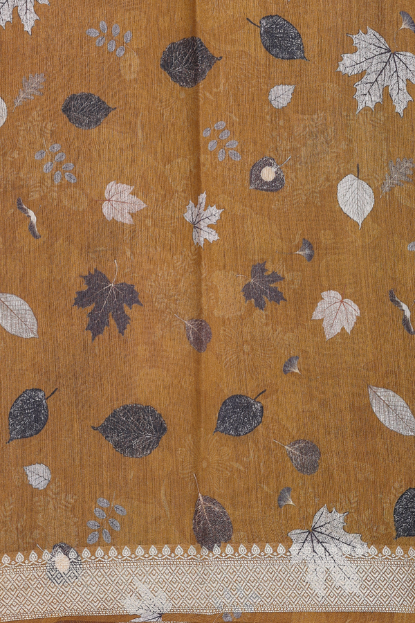 Tussar Silk Saree In Golden Brown With Printed Design