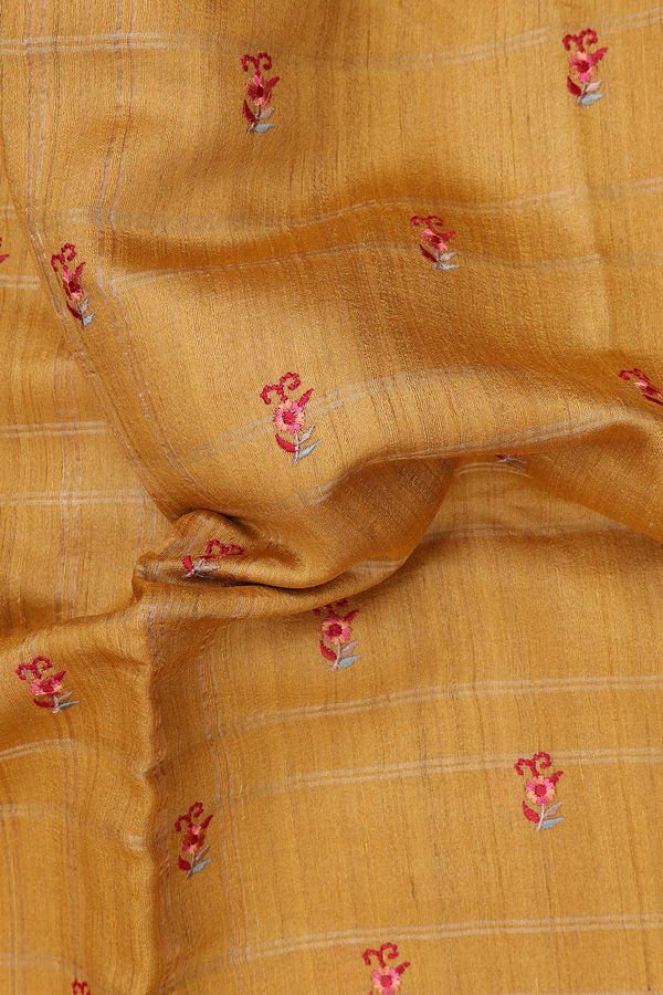 Tussar Silk Saree In Golden Yellow With Floral Buttas