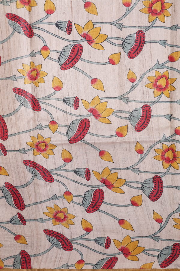 Tussar Silk Saree In Golden Yellow With Stripes Design