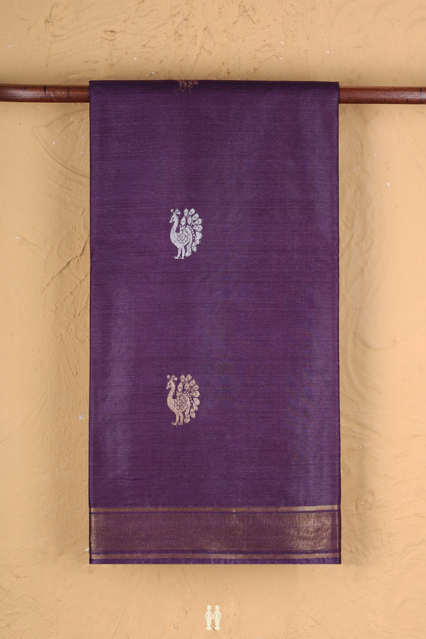 Tussar Silk Saree In Grape Purple With Peacock Motifs