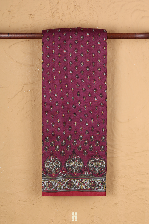 Tussar Silk Saree In Grape Purple With Floral Printed Buttas