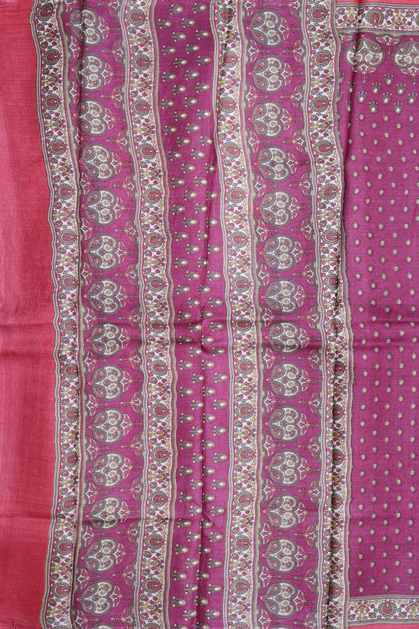 Tussar Silk Saree In Grape Purple With Floral Printed Buttas