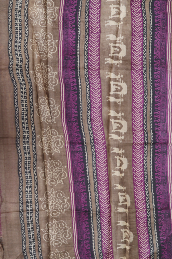 Tussar Silk Saree In Grape Purple With Warli Embroidered Design
