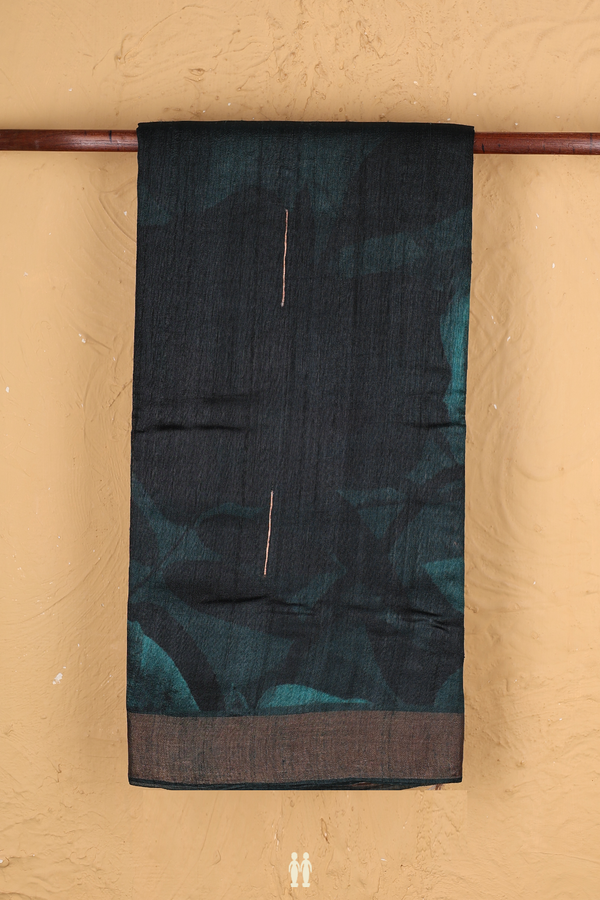 Tussar Silk Saree In Green And Black With Printed Design