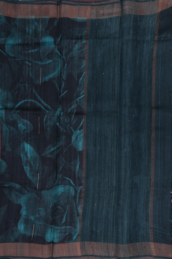 Tussar Silk Saree In Green And Black With Printed Design