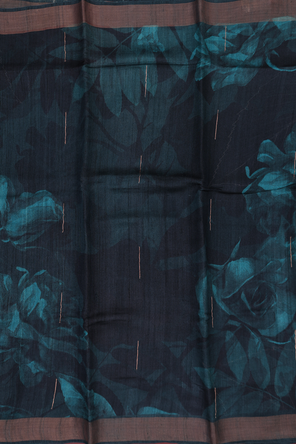 Tussar Silk Saree In Green And Black With Printed Design