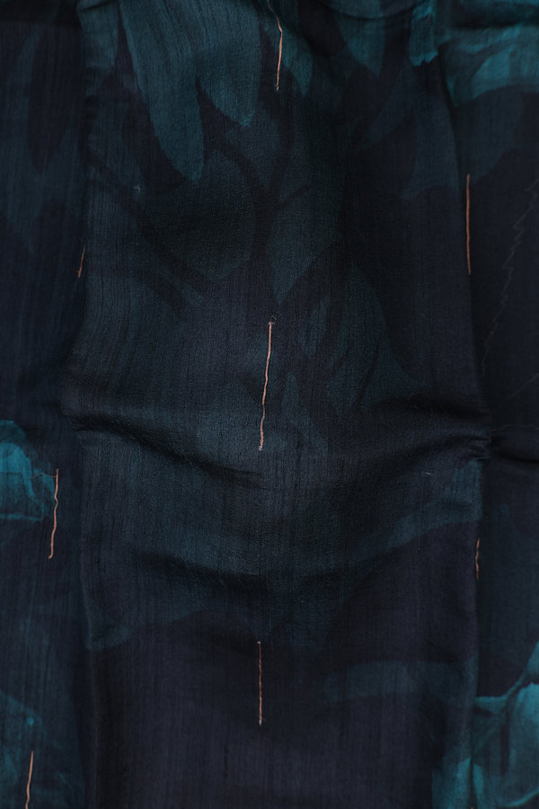 Tussar Silk Saree In Green And Black With Printed Design