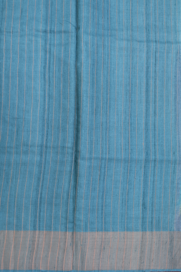 Tussar Silk Saree In Green And Blue With Stripes Design
