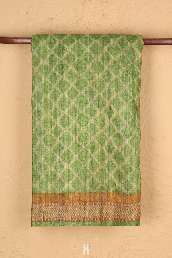 Tussar Silk Saree In Green With Allover Design
