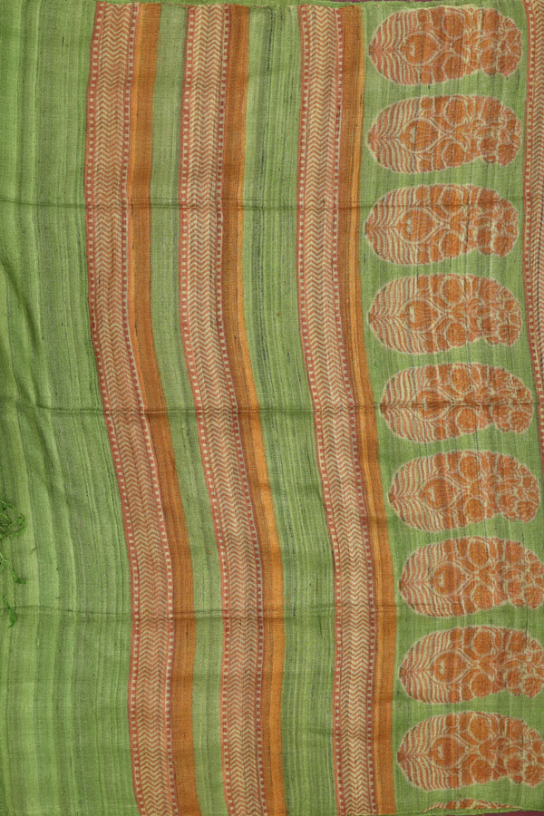 Tussar Silk Saree In Green With Allover Design