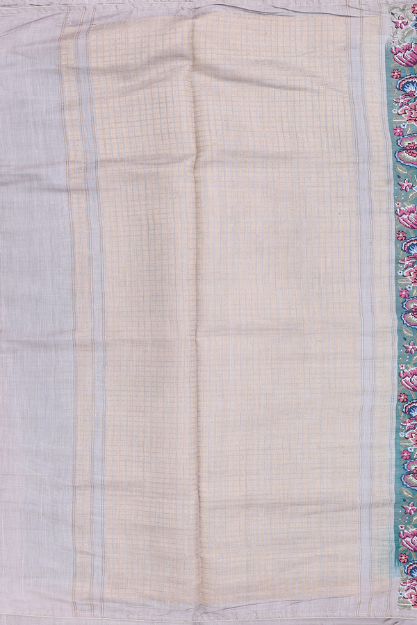 Tussar Silk Saree In Green With Contrast Border