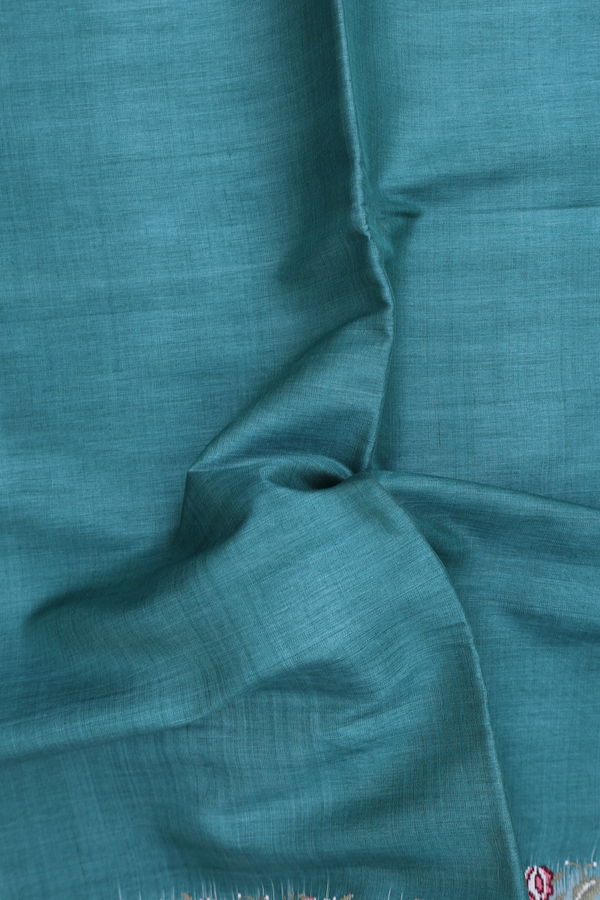 Tussar Silk Saree In Green With Contrast Border