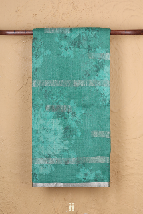 Tussar Silk Saree In Green With Floral Design