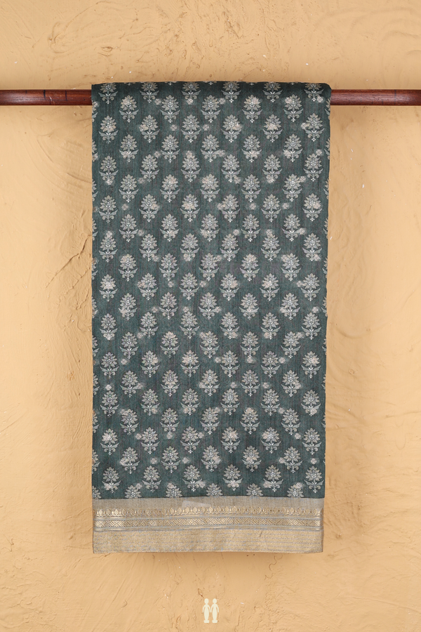 Tussar Silk Saree In Green With Floral Design